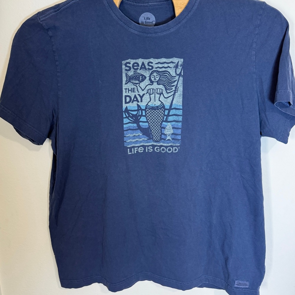 Life is Good Crusher Tee Mermaid Graphic Print Short Sleeve T-Shirt‎ Blue XXL
